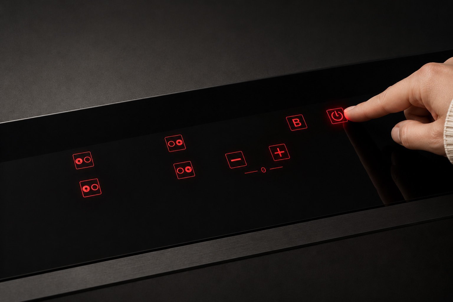 Detalle de mesada continua con tecnología Cooktop — superficie sin cortes ni hornallas visibles